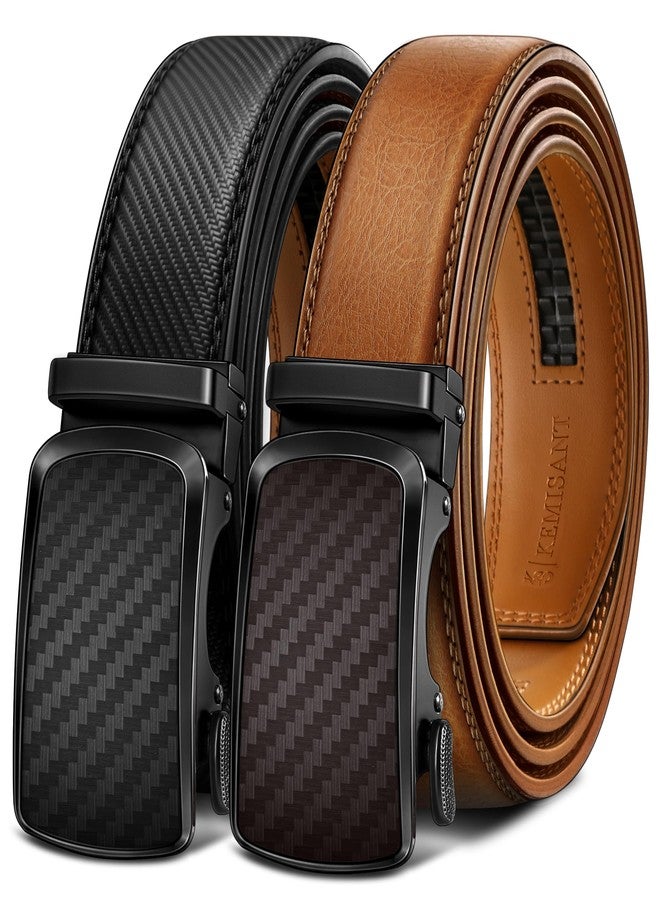 KEMISANT Ratchet Belt For Men 2 Pack,Slide Leather Belt Adjustable For Gift Men Dress Casual Pants Jeans-Cut For Fit(Black/Orange Brown,32"-38" Waist Adjustable) - Image 1